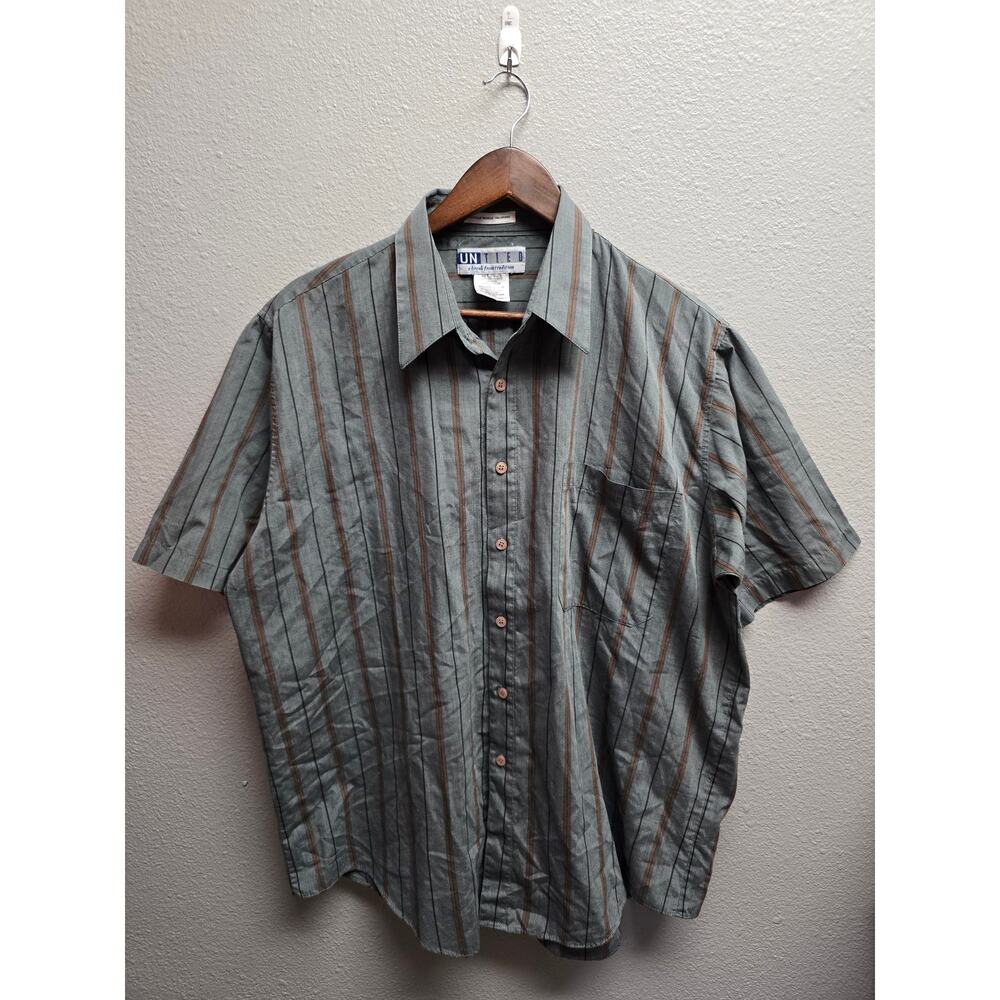 Vintage Gray Striped Button-Up Shirt Untied Single Needle Tailoring XL